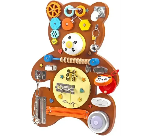 Panou Activități din Lemn – Ursuleț Montessori - Bebeboo - Totul pentru copii. Jucării, Hăinuțe, Perne, Mobilier, Textile