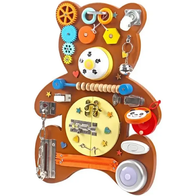Panou Activități din Lemn – Ursuleț Montessori - Bebeboo - Totul pentru copii. Jucării, Hăinuțe, Perne, Mobilier, Textile