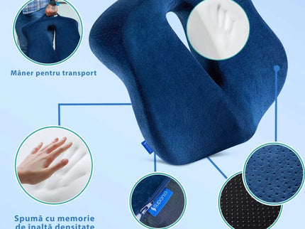 Perna de șezut pentru gravide | Perna Ortopedica de Sezut Navy Blue pentru scaun de birou sau masina, din spuma cu memorie, cu suport pentru Coccis, Albastra - Bebeboo - Totul pentru copii. Jucării, Hăinuțe, Perne, Mobilier, Textile