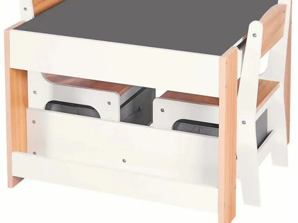 Set Masuta cu 2 Scaune pentru copii, cu Rafturi pentru Carti, Suporto, din MDF, Sertare Depozitare, Organizator Jucarii, Tabla de Scris, Desenat, Studiat. Alb cu Maro, 3-6 ani - Bebeboo - Totul pentru copii. Jucării, Hăinuțe, Perne, Mobilier, Textile