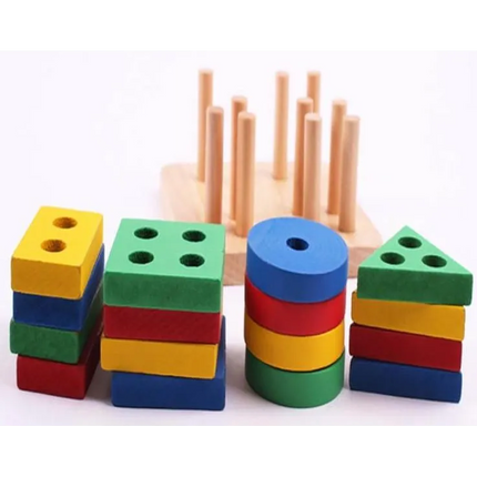 Sortator Geometric din Lemn – 4 Coloane Montessori