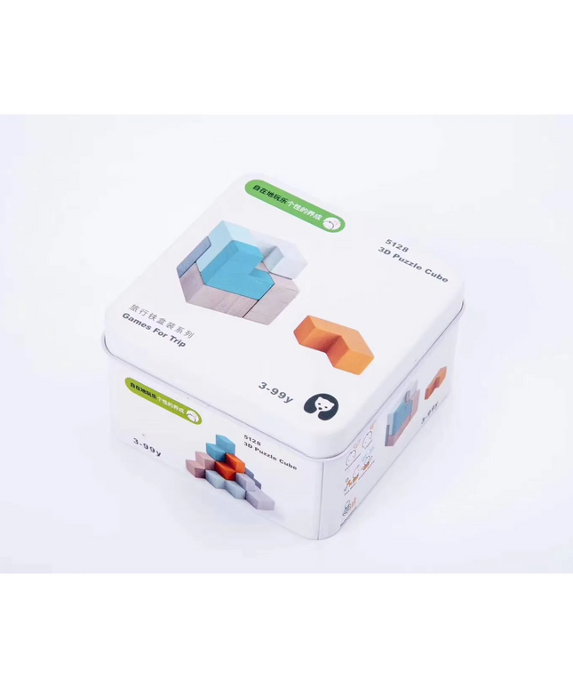 Joc Cub din lemn in cutie metalica. Joc Montessori din lemn