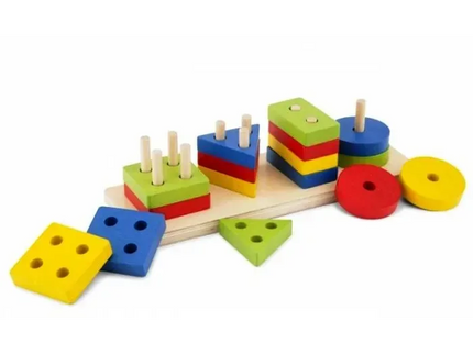 Sortator Geometric Montessori – 16 Forme din Lemn, 4 Culori - Bebeboo - Totul pentru copii. Jucării, Hăinuțe, Perne, Mobilier, Textile