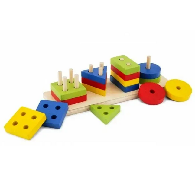 Sortator Geometric Montessori – 16 Forme din Lemn, 4 Culori - Bebeboo - Totul pentru copii. Jucării, Hăinuțe, Perne, Mobilier, Textile