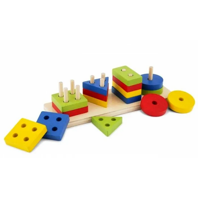 Sortator Geometric Montessori – 16 Forme din Lemn, 4 Culori