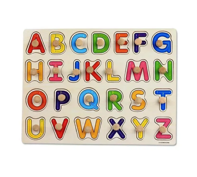 Puzzle Alfabet din Lemn – Litere Mari cu Mânere Montessori - Bebeboo - Totul pentru copii. Jucării, Hăinuțe, Perne, Mobilier, Textile