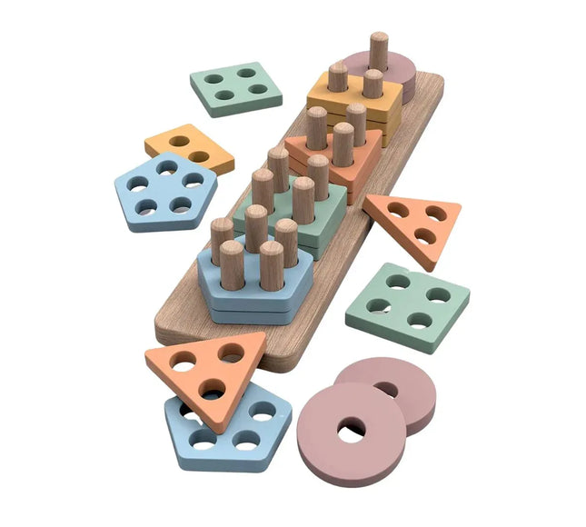 Joc de sortare a formelor din lemn, 5 culori pastelate, 1 an+ - Bebeboo - Totul pentru copii. Jucării, Hăinuțe, Perne, Mobilier, Textile