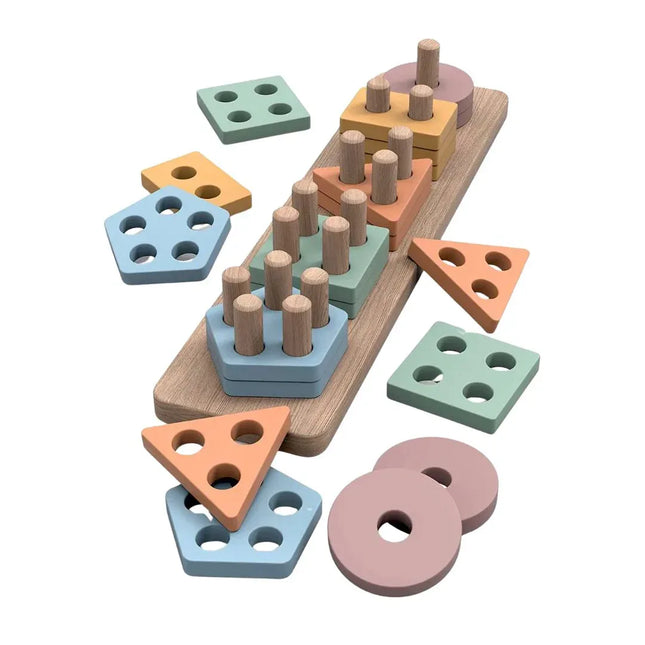 Joc de sortare a formelor din lemn, 5 culori pastelate, 1 an+ - Bebeboo - Totul pentru copii. Jucării, Hăinuțe, Perne, Mobilier, Textile