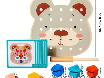 Joc Montessori Urs cu Șuruburi – Panou Educativ cu Forme și Cartonașe - Bebeboo - Totul pentru copii. Jucării, Hăinuțe, Perne, Mobilier, Textile