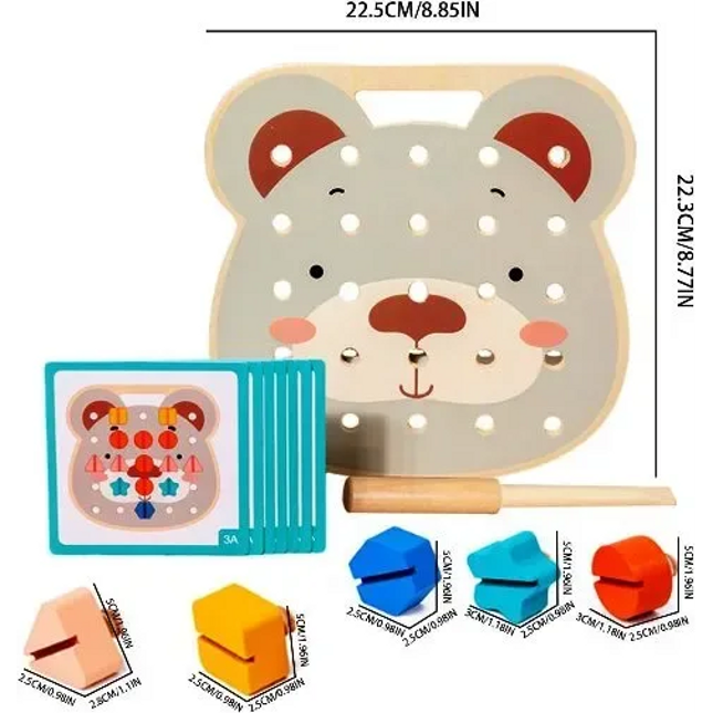 Joc Montessori Urs cu Șuruburi – Panou Educativ cu Forme și Cartonașe - Bebeboo - Totul pentru copii. Jucării, Hăinuțe, Perne, Mobilier, Textile