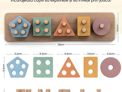 Joc de sortare a formelor din lemn, 5 culori pastelate, 1 an+ - Bebeboo - Totul pentru copii. Jucării, Hăinuțe, Perne, Mobilier, Textile