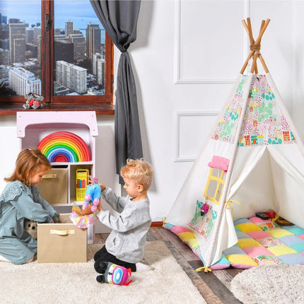 Biblioteca copii, Organizator cu raft pentru carti, Cutii depozitare jucarii, rechizite si papusi, Mobilier din Lemn MDF, Dulap tip casuta cu 3 etajere, 91,5 x 54 x 27cm, Roz