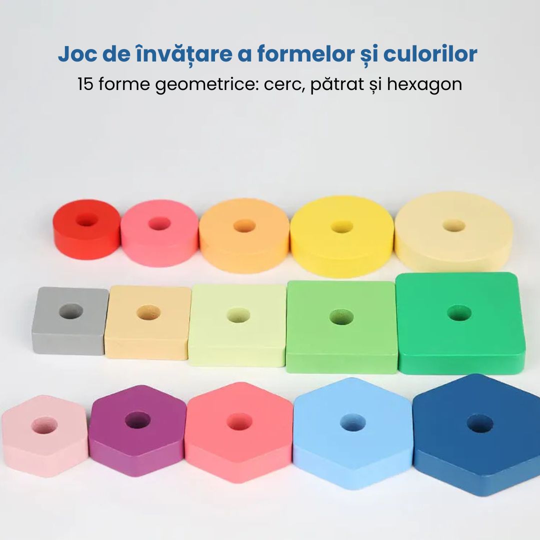 Trenulețul animalelor vesele, 18 piese din lemn, 3 ani+