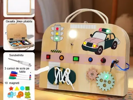 Geantă Pliabilă din Lemn – Panou Activități Montessori - Bebeboo - Totul pentru copii. Jucării, Hăinuțe, Perne, Mobilier, Textile