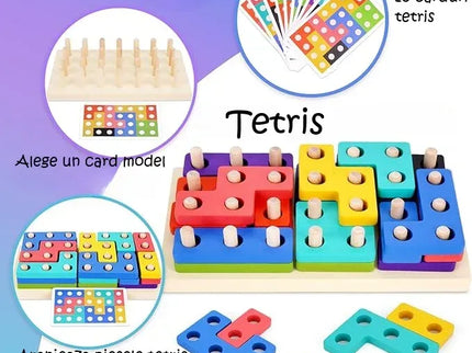 Mașinuță Educațională din Lemn 5-în-1 – Puzzle Tetris, Sortator Forme și Animale, Jenga, Stivuire - Bebeboo - Totul pentru copii. Jucării, Hăinuțe, Perne, Mobilier, Textile