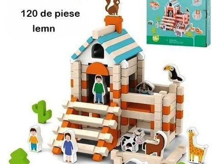 Set Montessori – Blocuri de Construcție din Lemn, 122 Piese cu Animale și Figuri - Bebeboo - Totul pentru copii. Jucării, Hăinuțe, Perne, Mobilier, Textile