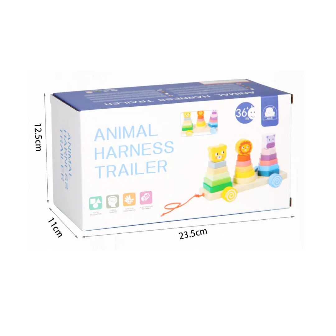 Trenulețul animalelor vesele, 18 piese din lemn, 3 ani+