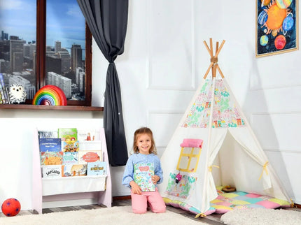 Raft de Carti pentru Copii, Organizator cu etajere din textil, pentru depozitare jucarii, carti si caiete. Mobilier din Lemn MDF, 71.5 x 62 x 30 cm - Bebeboo - Totul pentru copii. Jucării, Hăinuțe, Perne, Mobilier, Textile