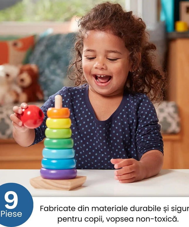 Turnul Curcubeu din lemn cu 7 piese, 1 an+