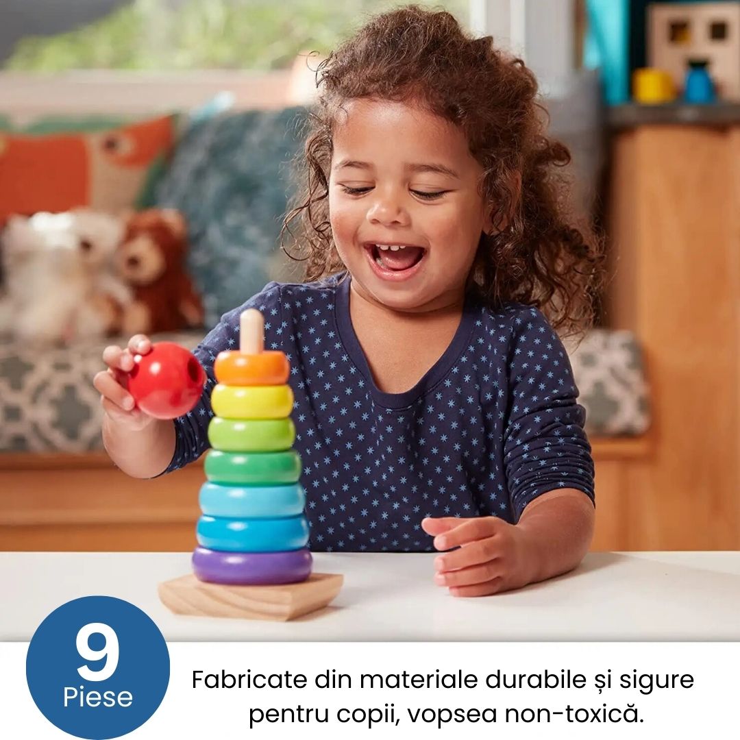 Turnul Curcubeu din lemn cu 7 piese, 1 an+