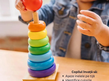 Turnul Curcubeu din lemn cu 7 piese, 1 an+ - Bebeboo - Totul pentru copii. Jucării, Hăinuțe, Perne, Mobilier, Textile