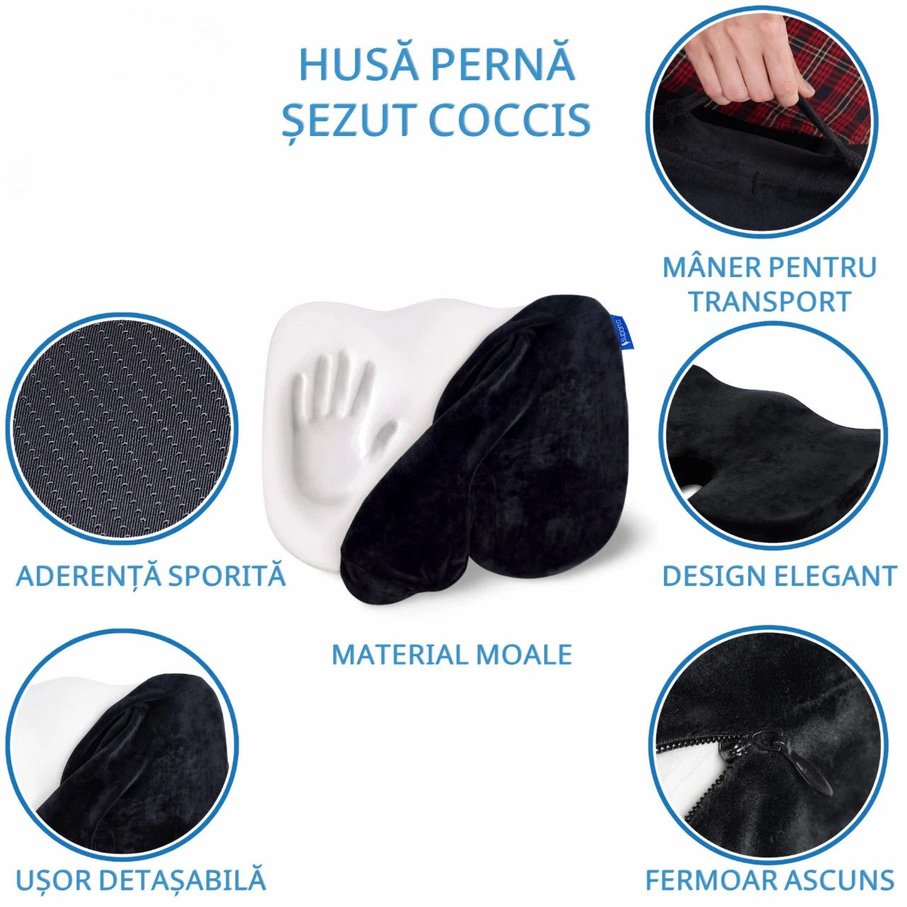 Husa de schimb - Perna de șezut pentru gravide | Perna Ortopedica Sezut Coccis din Spuma cu Memorie