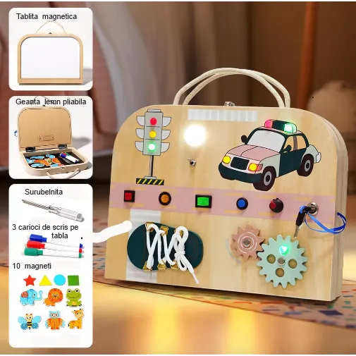 Geantă Pliabilă din Lemn – Panou Activități Montessori