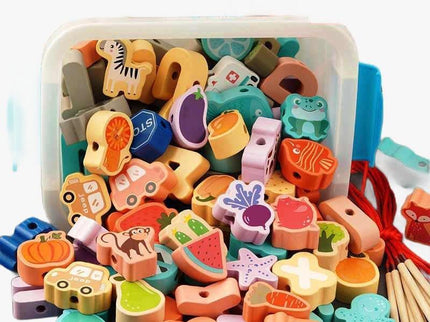 Cutie cu 42 de Mărgele din Lemn și Șiret – Joc de Îndemânare și Creativitate - Bebeboo - Totul pentru copii. Jucării, Hăinuțe, Perne, Mobilier, Textile