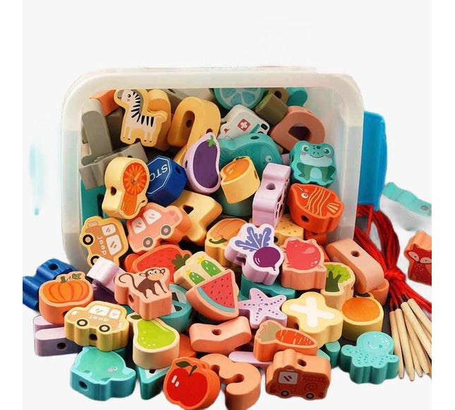Cutie cu 42 de Mărgele din Lemn și Șiret – Joc de Îndemânare și Creativitate - Bebeboo - Totul pentru copii. Jucării, Hăinuțe, Perne, Mobilier, Textile