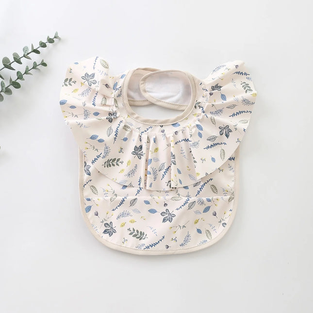 Bavetă impermeabilă pentru fetițe, Model 3 – Blue Leaves, 12 - 36 luni, poliester
