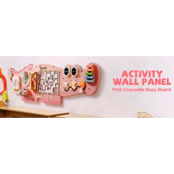 Busy Board din Lemn pentru Perete – Model Crocodil, Activități Montessori pentru Dezvoltare