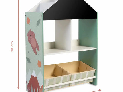 Biblioteca copii Verde, Organizator cu raft pentru carti, Cutii depozitare jucarii, Tabla de desen, Mobilier din Lemn MDF, Dulap tip casuta cu etajere, 90 x 62 x 27cm - Bebeboo - Totul pentru copii. Jucării, Hăinuțe, Perne, Mobilier, Textile