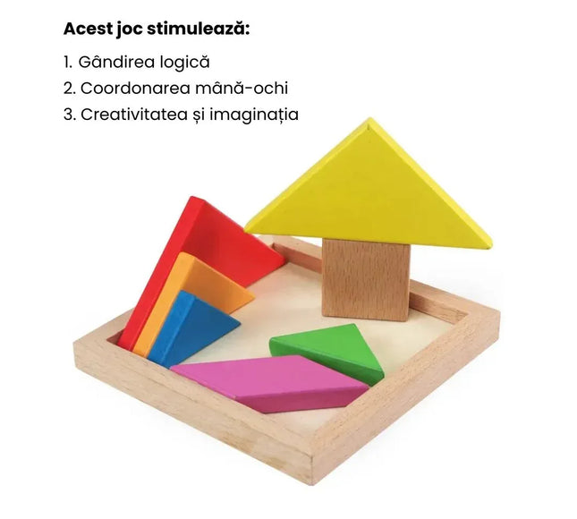 Puzzle educativ 3D Tangram, 7 piese lemn, 2 ani+ - Bebeboo - Totul pentru copii. Jucării, Hăinuțe, Perne, Mobilier, Textile