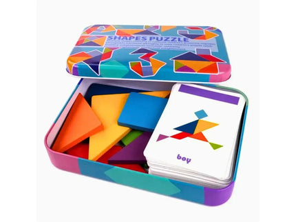 Tangram din lemn cu 60 de carduri - Shapes Puzzle, 3 ani+ - Bebeboo - Totul pentru copii. Jucării, Hăinuțe, Perne, Mobilier, Textile