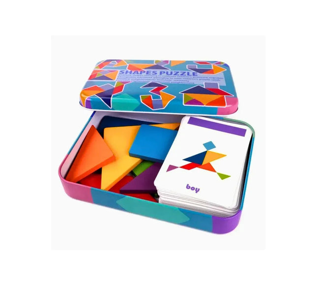 Tangram din lemn cu 60 de carduri - Shapes Puzzle, 3 ani+ - Bebeboo - Totul pentru copii. Jucării, Hăinuțe, Perne, Mobilier, Textile