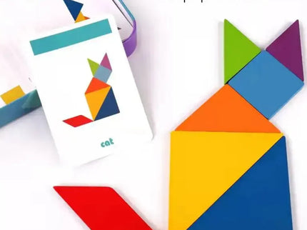 Tangram din lemn cu 60 de carduri - Shapes Puzzle, 3 ani+ - Bebeboo - Totul pentru copii. Jucării, Hăinuțe, Perne, Mobilier, Textile