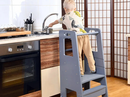Turn de Invatare pentru Copii - Inaltator de tip Learning Tower cu Treapta de urcare antiderapanta si Balustrade de Protectie - Bebeboo - Totul pentru copii. Jucării, Hăinuțe, Perne, Mobilier, Textile