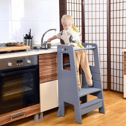 Turn de Invatare pentru Copii - Inaltator de tip Learning Tower cu Treapta de urcare antiderapanta si Balustrade de Protectie