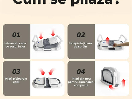 Cădiță de baie pliabilă pentru bebeluși, cu pernă moale, indicator de temperatură și suport pentru cap de duș – 63x42x20 cm, Gri - Bebeboo - Totul pentru copii. Jucării, Hăinuțe, Perne, Mobilier, Textile