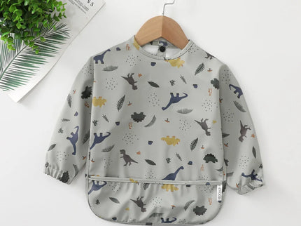 Baveta impermeabila cu maneca lunga - Grey Dino, 12-36 luni, Poliester