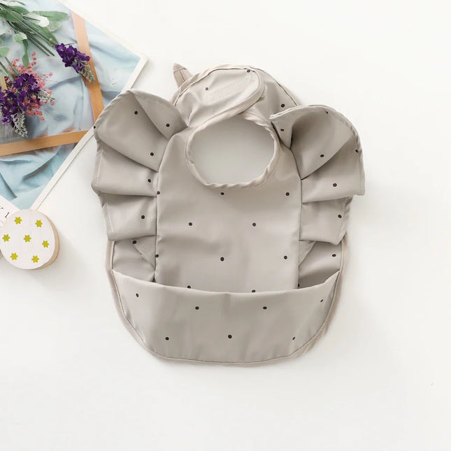 Baveta impermeabila pentru fetite, Model 2 - Gray & Dots, 6-18 luni, poliester