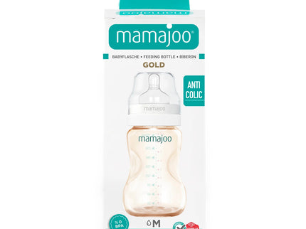 Biberon Mamajoo Gold, tetina Anti-colic, 250 ml/M, 6 luni+, PES + silicon
