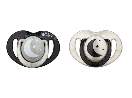 Set 2 suzete ortodontice Mamajoo + cutie sterilizare, Black & Pearl/Noapte & Zi, 0 luni+, silicon+pp