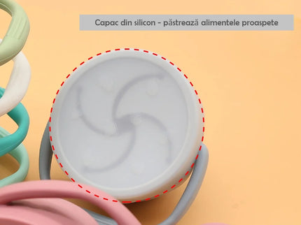 Cana pentru gustari, cu capac – Pink, 6 luni+, silicon