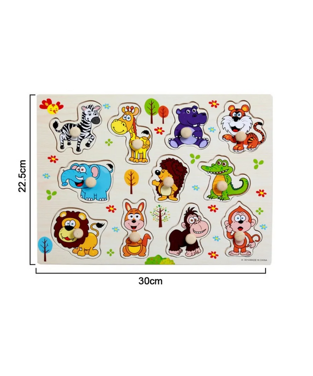 Puzzle incastru din lemn, Animale Salbatice, 2 ani+