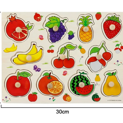 Puzzle incastru din lemn, Fructe, 2 ani+