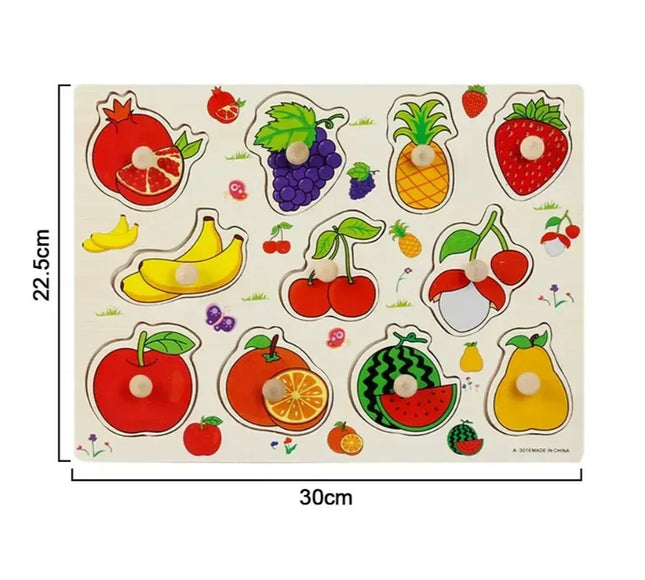 Puzzle incastru din lemn, Fructe, 2 ani+ - Bebeboo - Totul pentru copii. Jucării, Hăinuțe, Perne, Mobilier, Textile