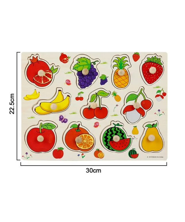 Puzzle incastru din lemn, Fructe, 2 ani+
