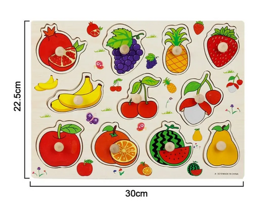 Puzzle incastru din lemn, Fructe, 2 ani+