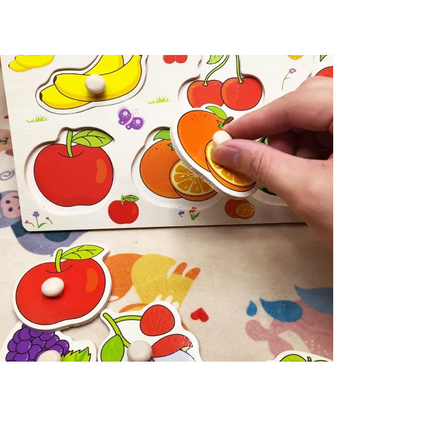 Puzzle incastru din lemn, Fructe, 2 ani+